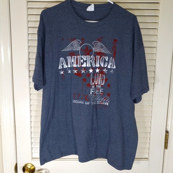 Patriotic Tee Men's XL America Land of the Free Stars Eagle Gildan Heavy Blue - Picture 1 of 12
